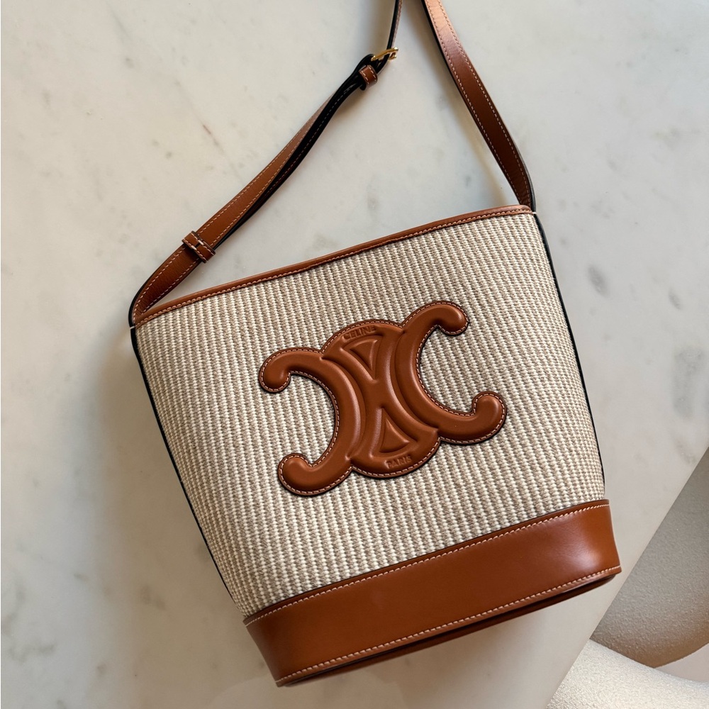 Celine Natural Woven Crossbody with Brown Leather Trim